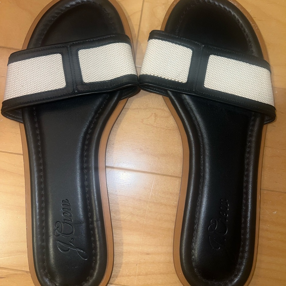 J. Crew Black and Cream Slide Sandals